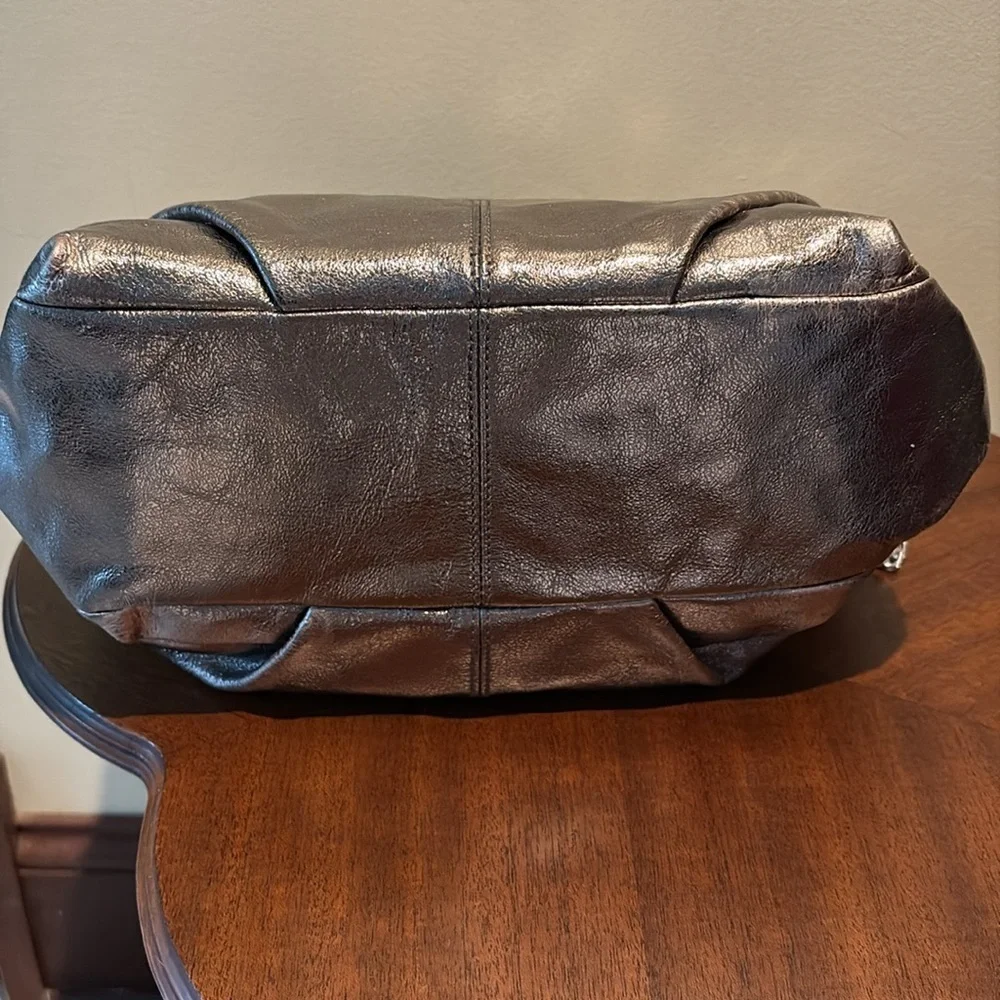 Coach  Brooke metallic  shorter version 10”h silver bronze leather chain added